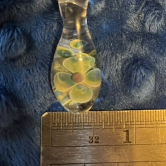 Vintage Art Glass 3D Blue Flower Pendant on Sterling Silver Chain - Picture 6 of 8